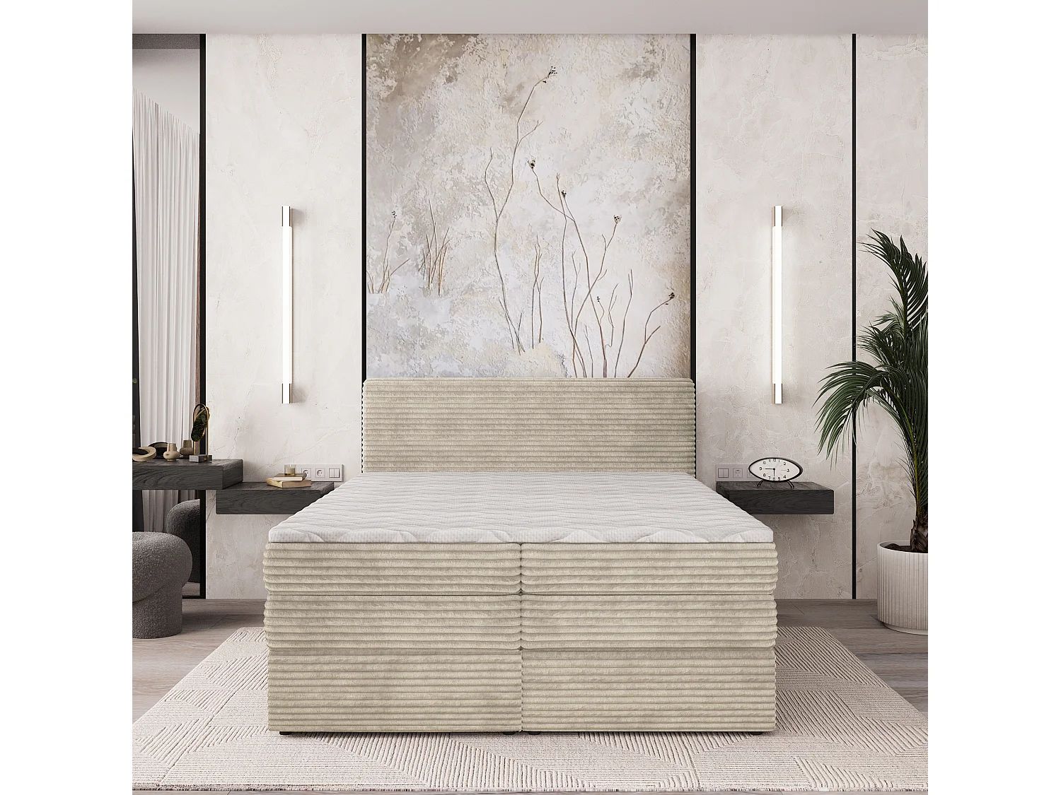 Boxspringbed LUNERA 140x200 cm Set met hoofdbord, bedbodem en matras, Crème