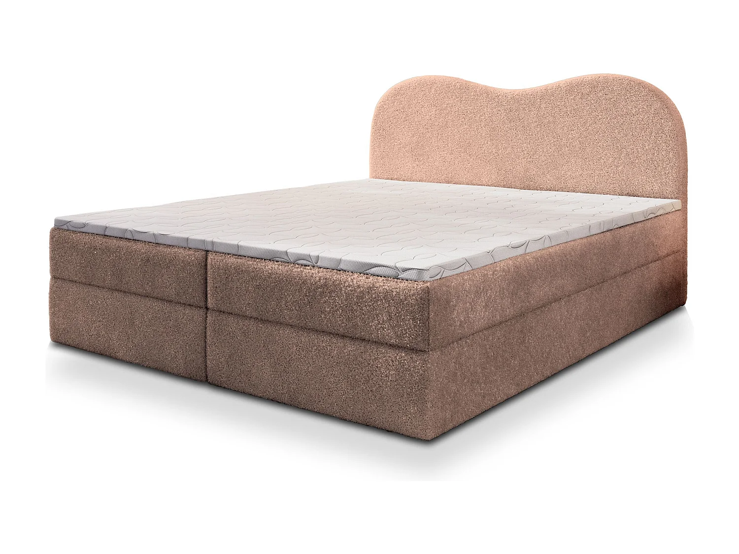 Lit continental FLUVIA, 180x200 cm, Tissu bouclé, Rose