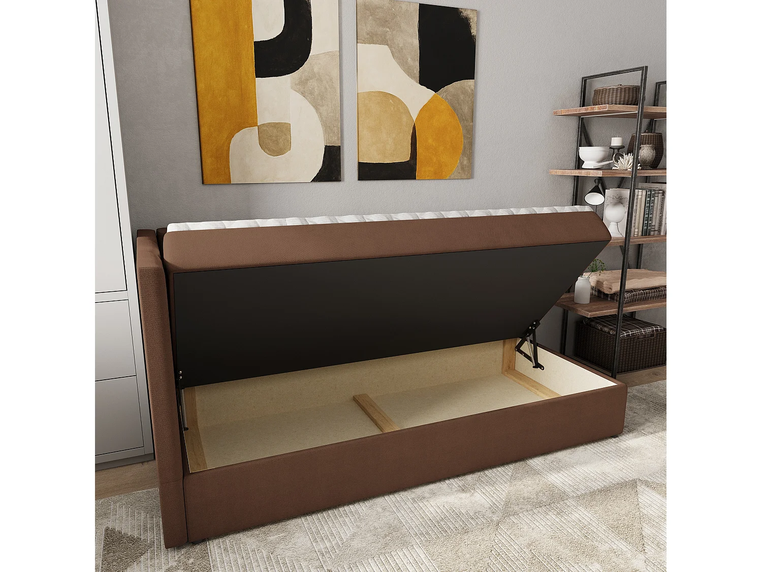 Boxspringbed BEVE 90x200 cm Set met hoofdbord, bedbodem en matras, Bruin