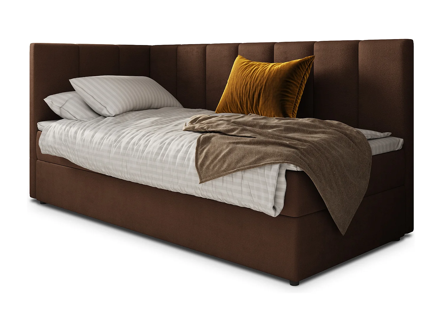 Boxspringbed BEVE 90x200 cm Set met hoofdbord, bedbodem en matras, Bruin
