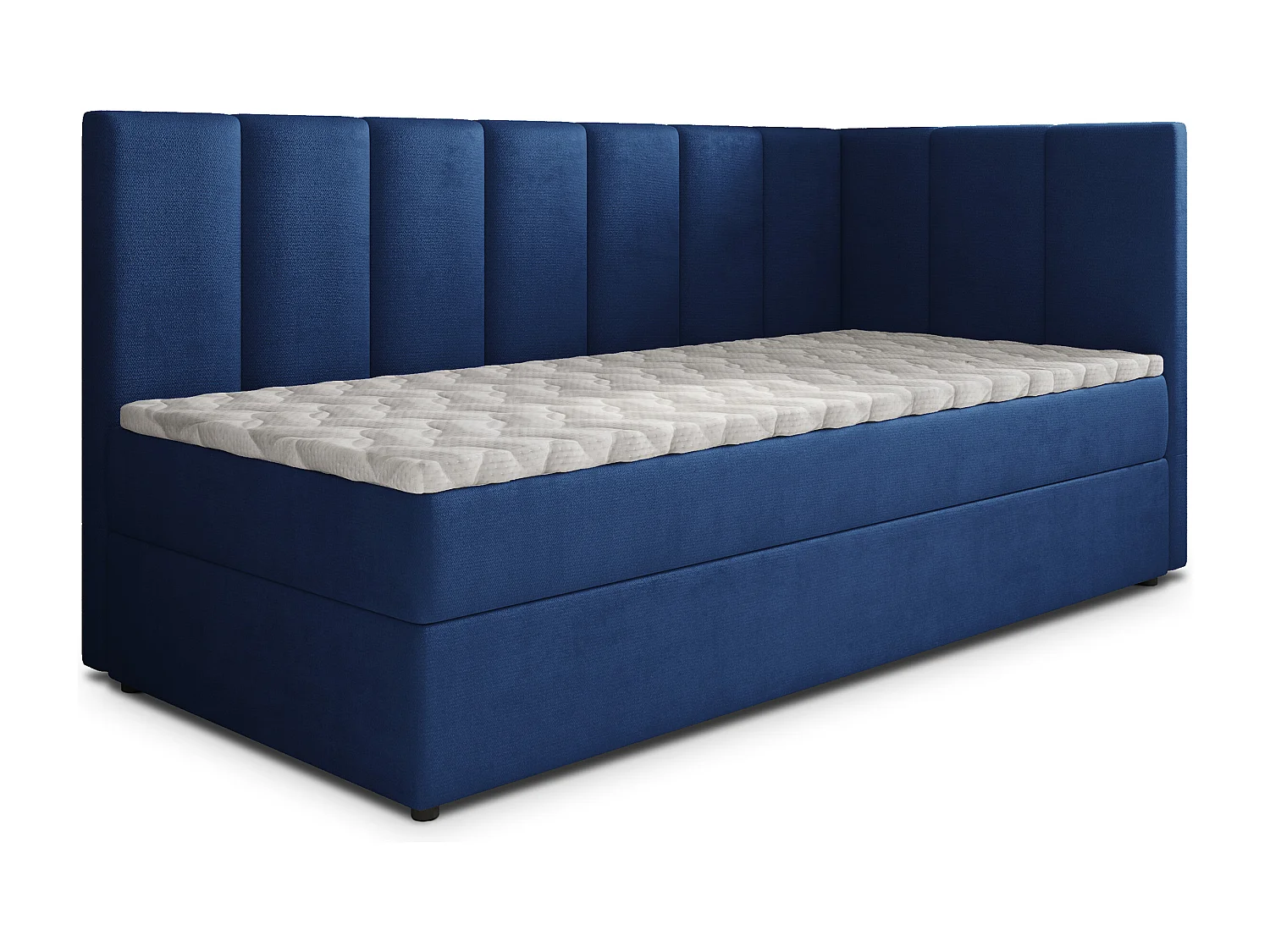 Boxspringbed BEVE 100x200 cm Set met hoofdbord, bedbodem en matras, Blauw