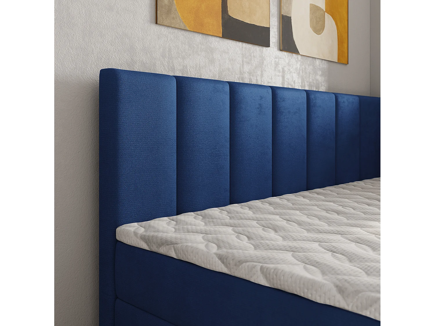 Boxspringbed BEVE 100x200 cm Set met hoofdbord, bedbodem en matras, Blauw