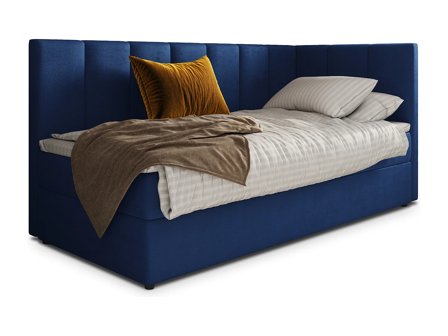 Boxspringbed BEVE 100x200 cm Set met hoofdbord, bedbodem en matras, Blauw