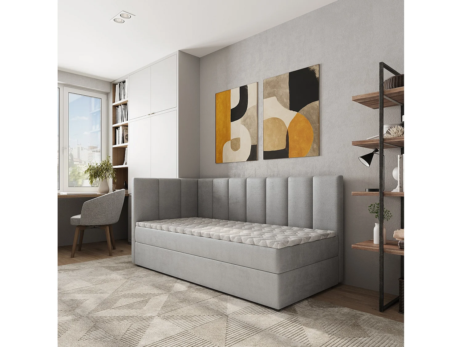Boxspringbed BEVE 80x200 cm Set met hoofdbord, bedbodem en matras, Lichtgrijs
