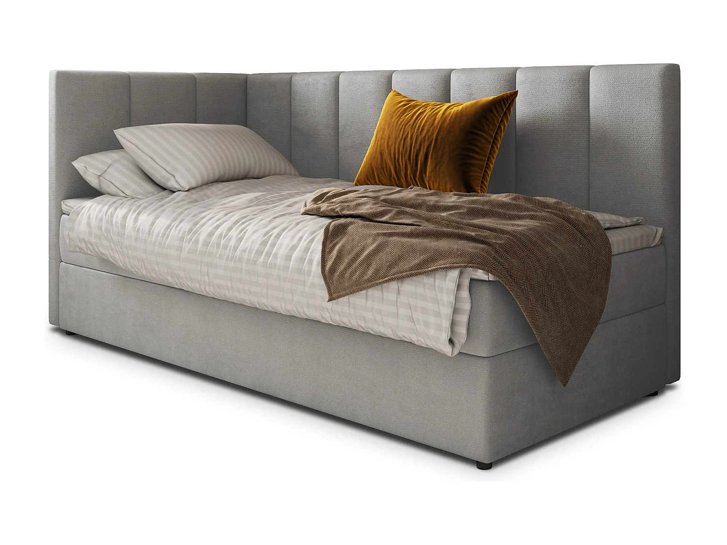 Boxspringbed BEVE 80x200 cm Set met hoofdbord, bedbodem en matras, Lichtgrijs