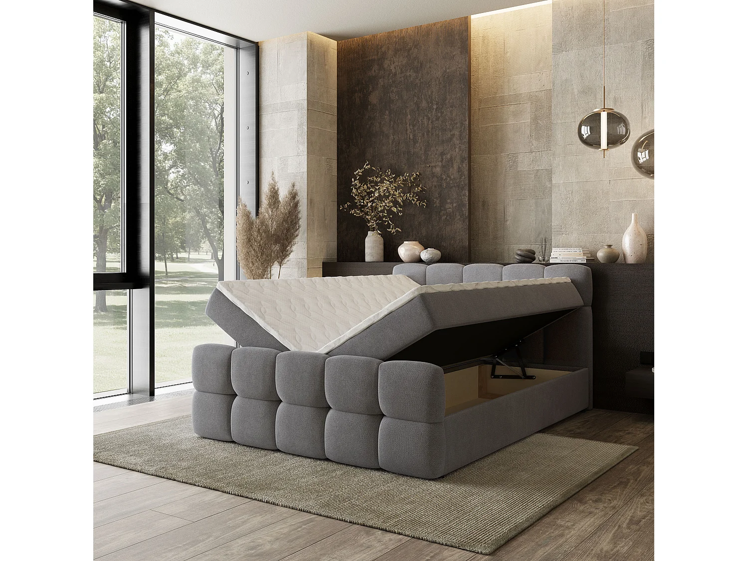 Boxspringbed BRUME 180x200 cm Set met hoofdbord, bedbodem en matras, Grijs