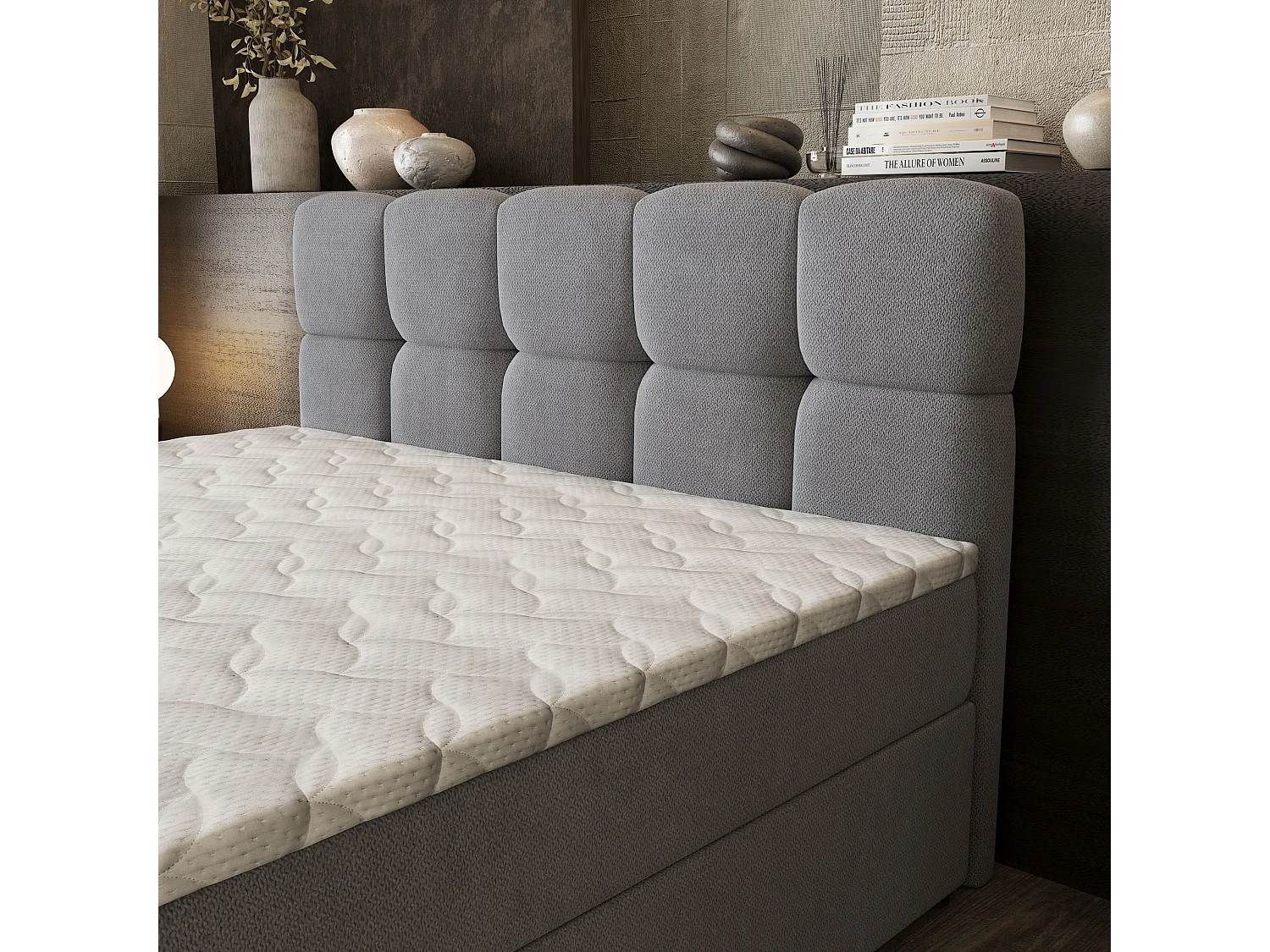 Boxspringbed BRUME 180x200 cm Set met hoofdbord, bedbodem en matras, Grijs