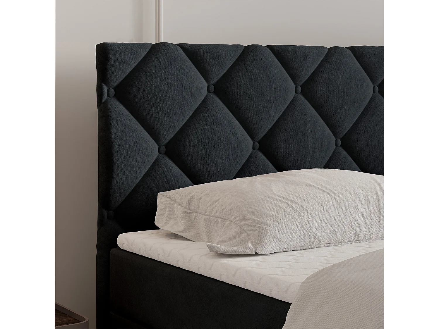 Lit continental ROVARI, 160x200 cm, Tissu pelucheux, Noir