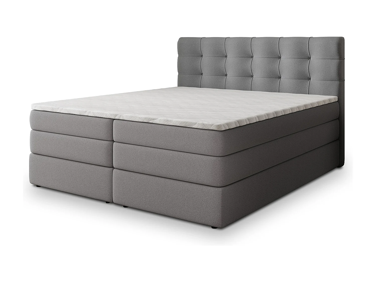 Lit continental AREZI, 180x200 cm, Tissu tressé, Gris