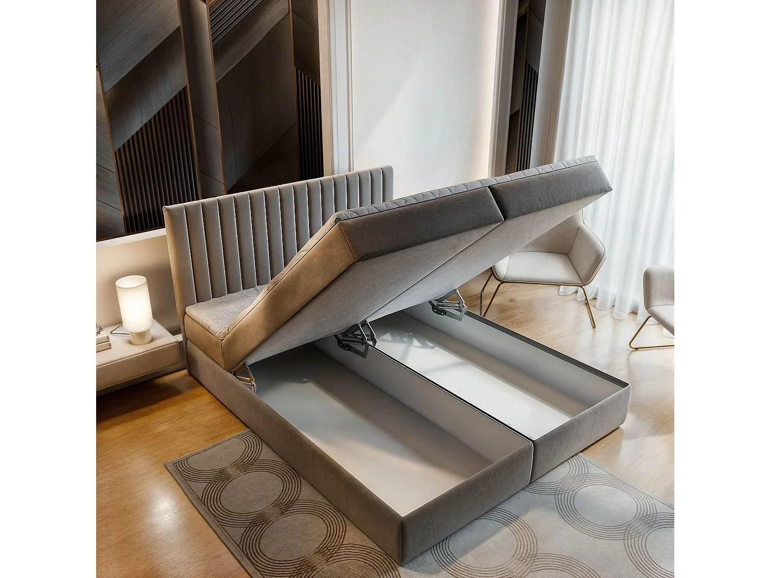 Boxspringbed MURLO 140x200 cm Set met hoofdbord, bedbodem en matras, Dennengroen