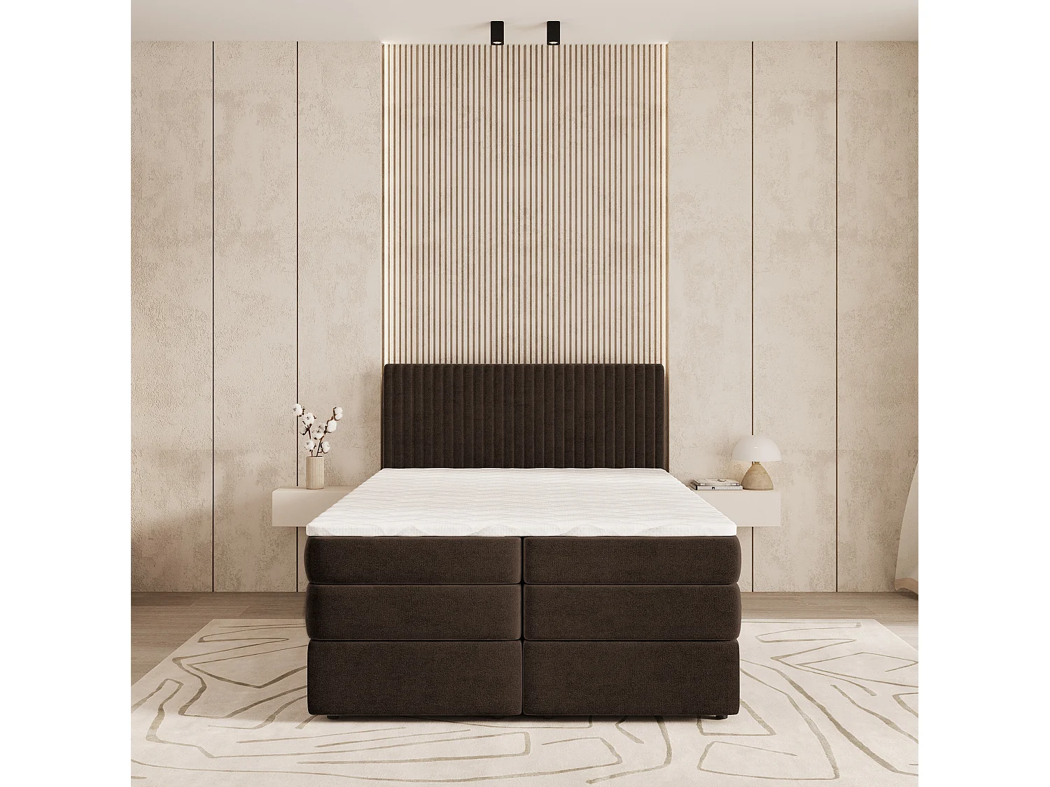 Boxspringbed FELBIO 140x200 cm Set met hoofdbord, bedbodem en matras, Bruin