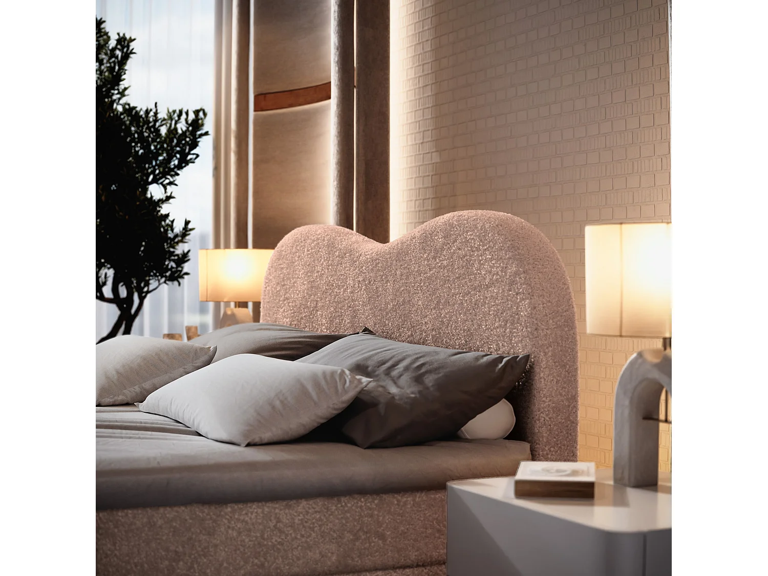 Boxspringbed FLUVIA 140x200 cm Set met hoofdbord, bedbodem en matras, Poederroze