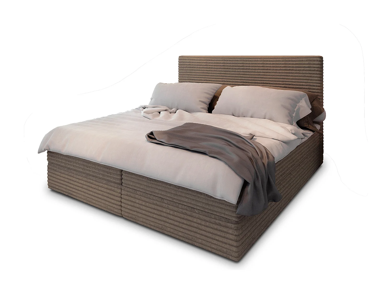 Lit continental PISA, 160x200 cm, Tissu en velours côtelé, Marron