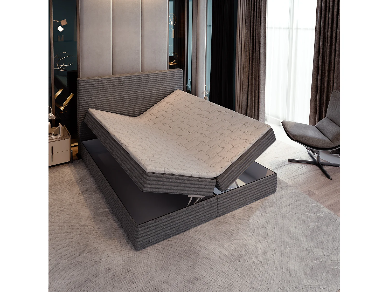 Lit continental PISA, 160x200 cm, Tissu en velours côtelé, Marron