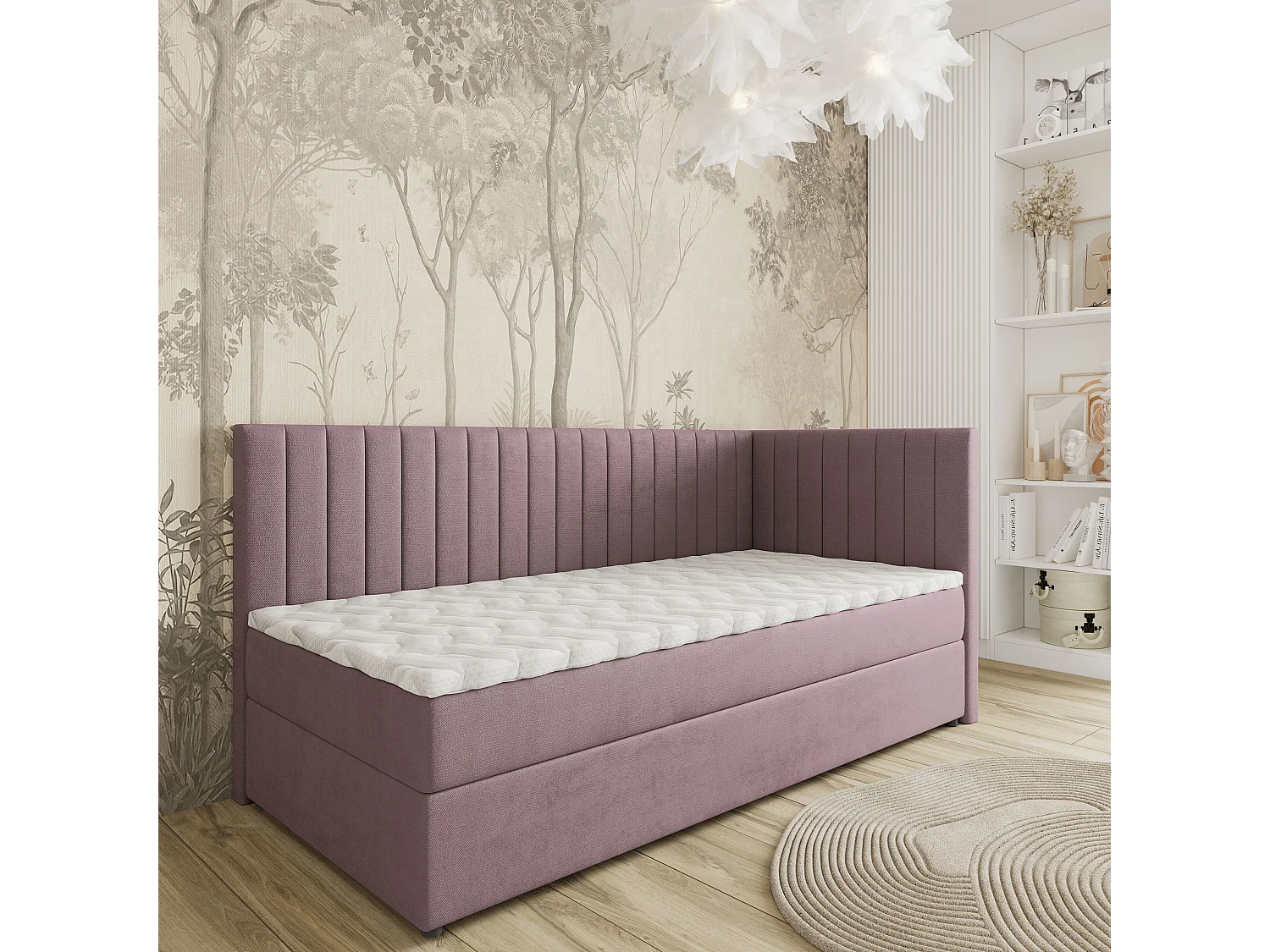 Boxspringbed ARIS 100x200 cm Set met hoofdbord, bedbodem en matras, Poederroze