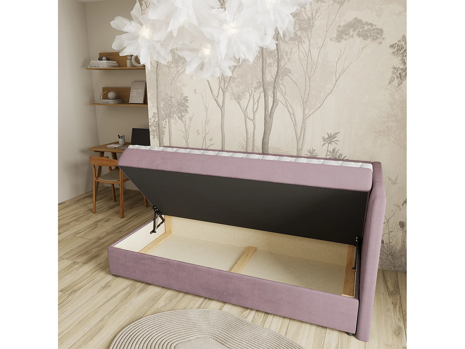 Boxspringbed ARIS 100x200 cm Set met hoofdbord, bedbodem en matras, Poederroze