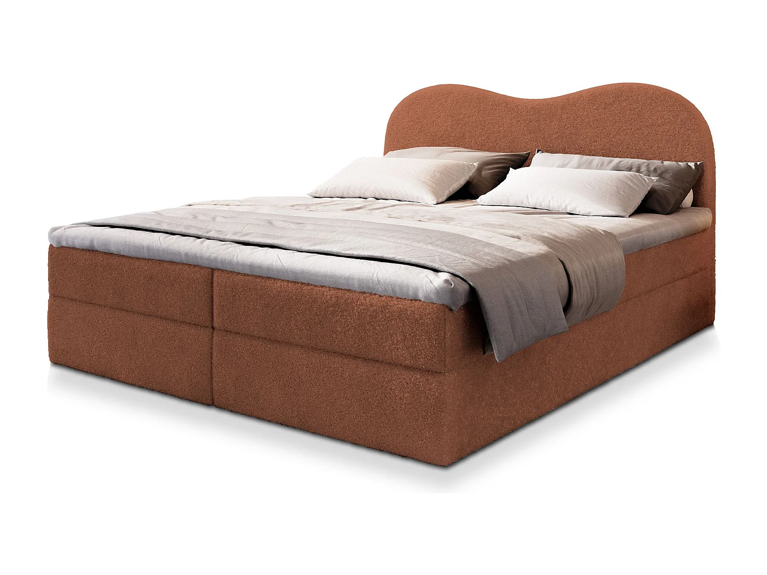 Lit continental FLUVIA, 180x200 cm, Tissu bouclé, Terracotta