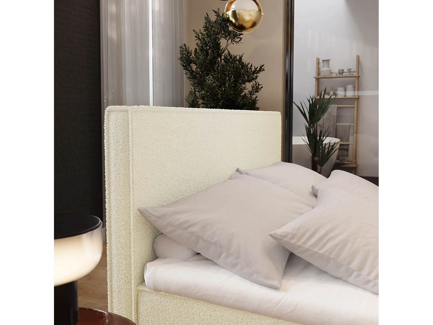 Boxspringbed PELLIO 140x200 cm Set met hoofdbord, bedbodem en matras, Crème