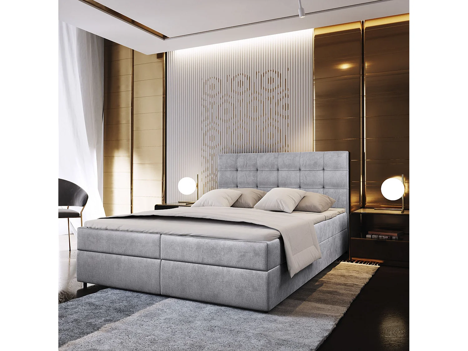 Boxspringbed GLOS 180x200 cm Set met hoofdbord, bedbodem en matras, Lichtgrijs