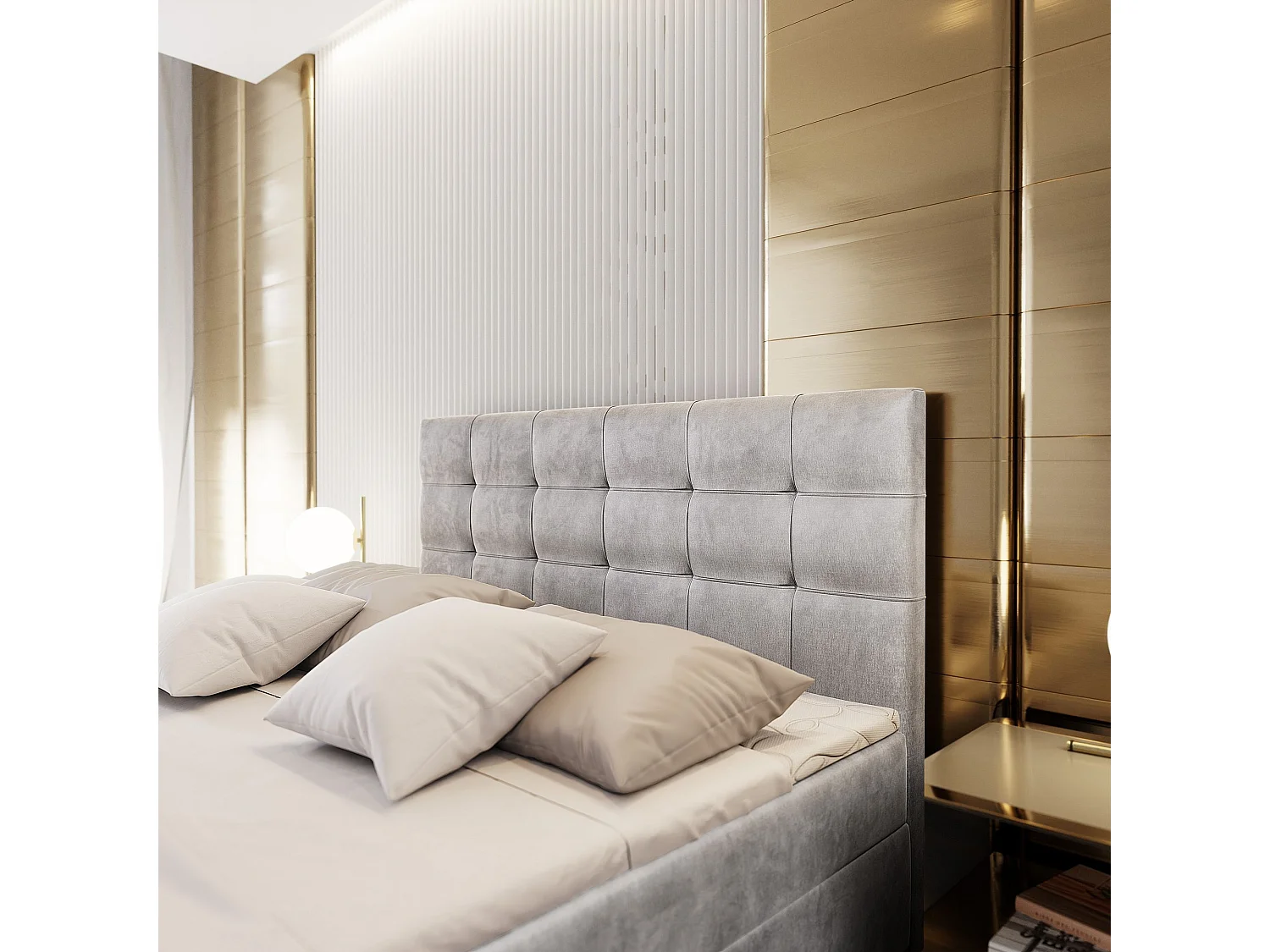 Boxspringbed GLOS 180x200 cm Set met hoofdbord, bedbodem en matras, Lichtgrijs