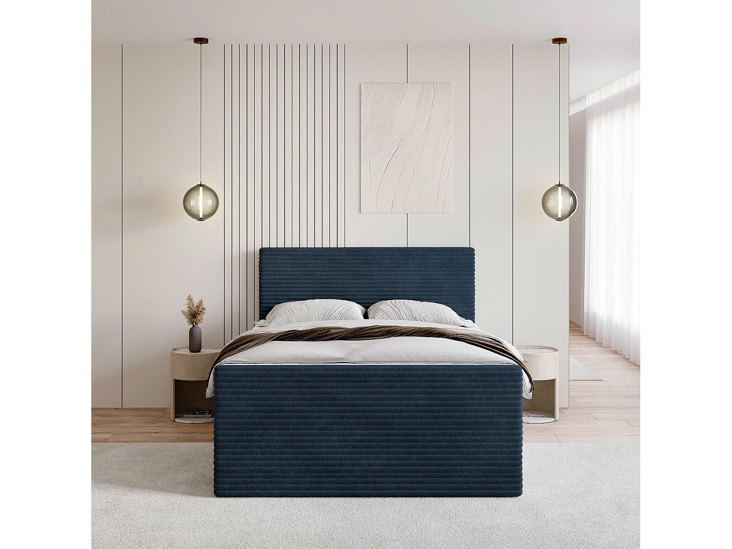 Boxspringbed NOLEN 180x200 cm Set met hoofdbord, bedbodem en matras, Blauw