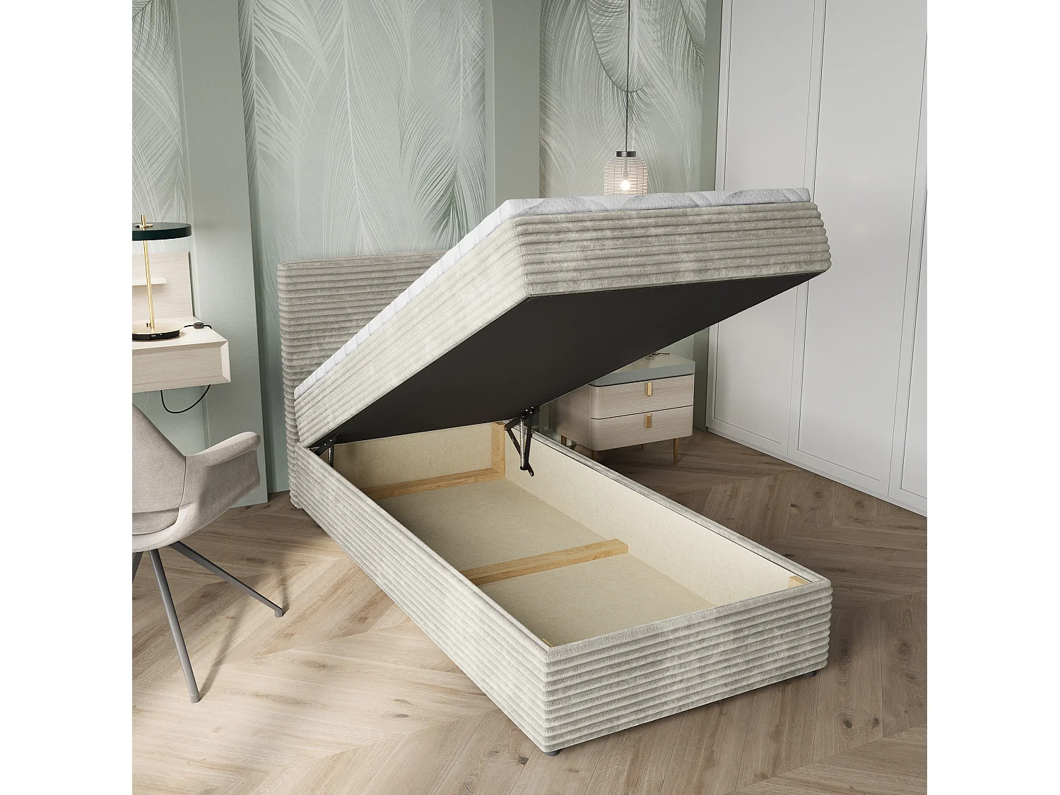 Boxspringbed PISA 100x200 cm Set met hoofdbord, bedbodem en matras, Lichtgrijs