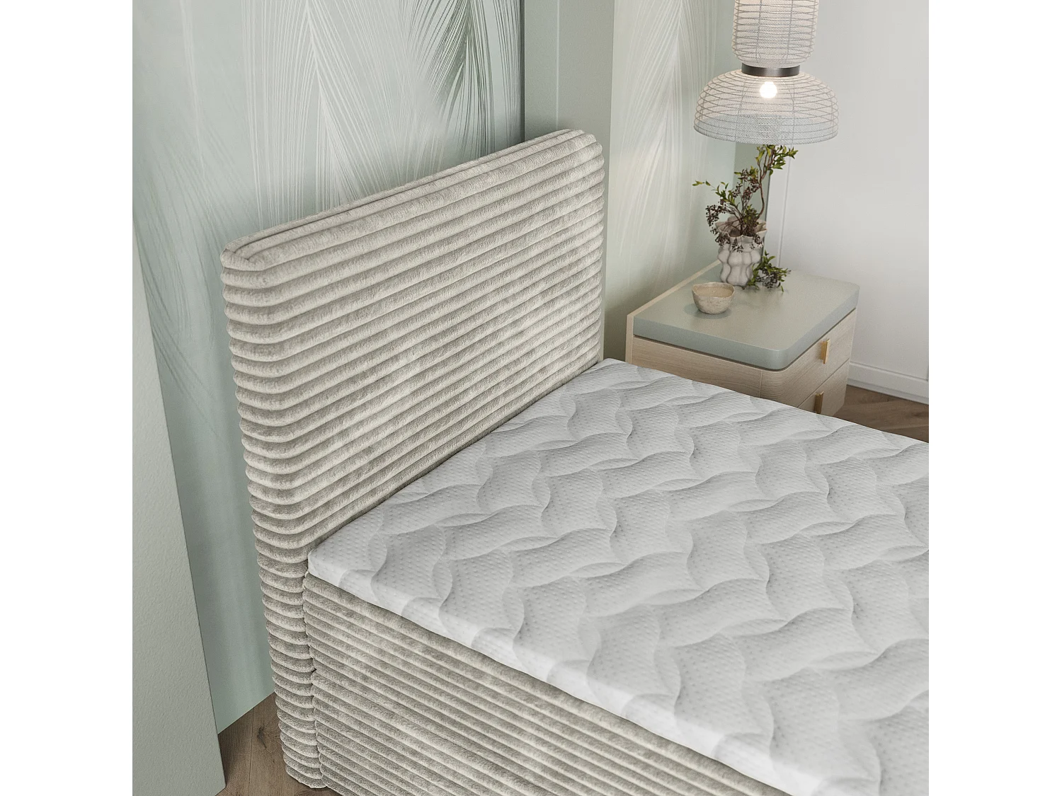 Boxspringbed PISA 100x200 cm Set met hoofdbord, bedbodem en matras, Lichtgrijs