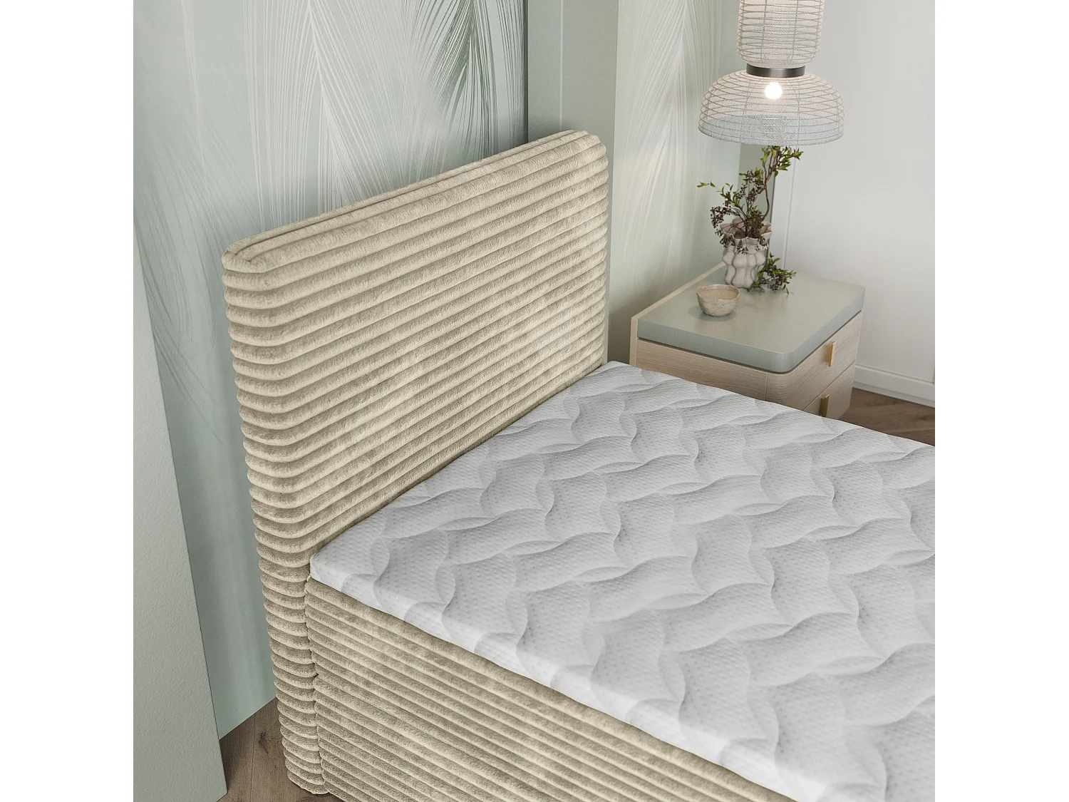 Boxspringbed PISA 100x200 cm Set met hoofdbord, bedbodem en matras, Crème