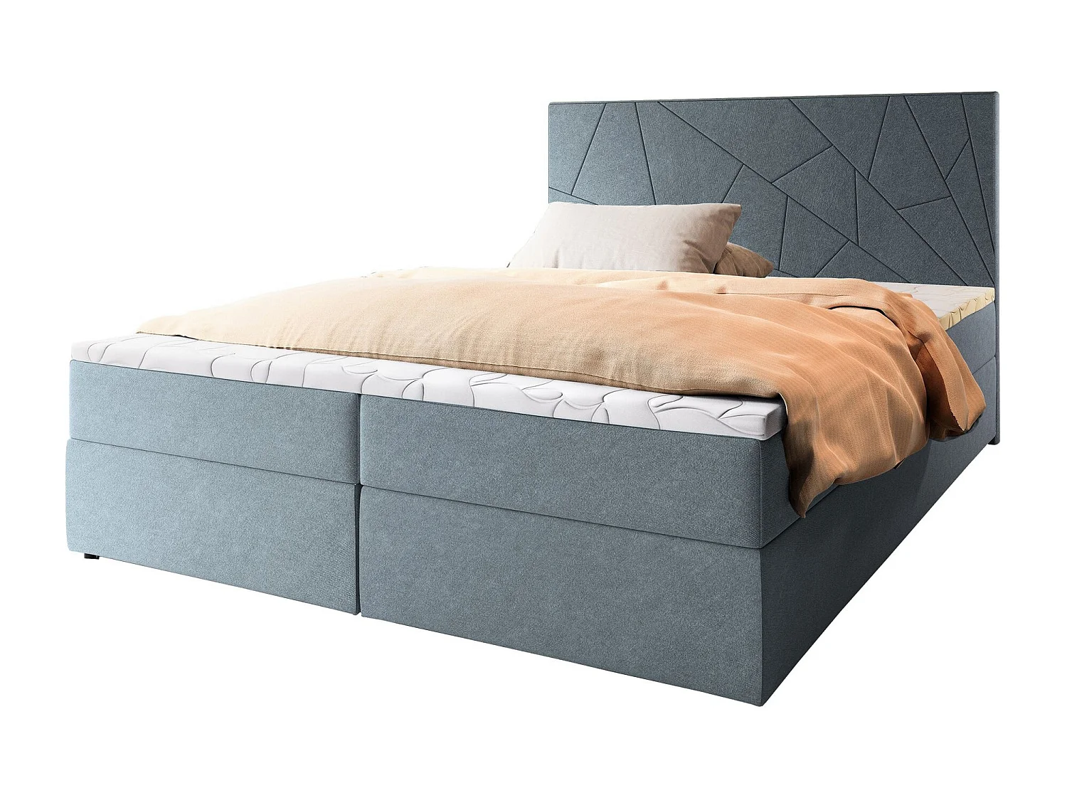 Boxspringbed MADO 160x200 cm Set met hoofdbord, bedbodem en matras, Blauw