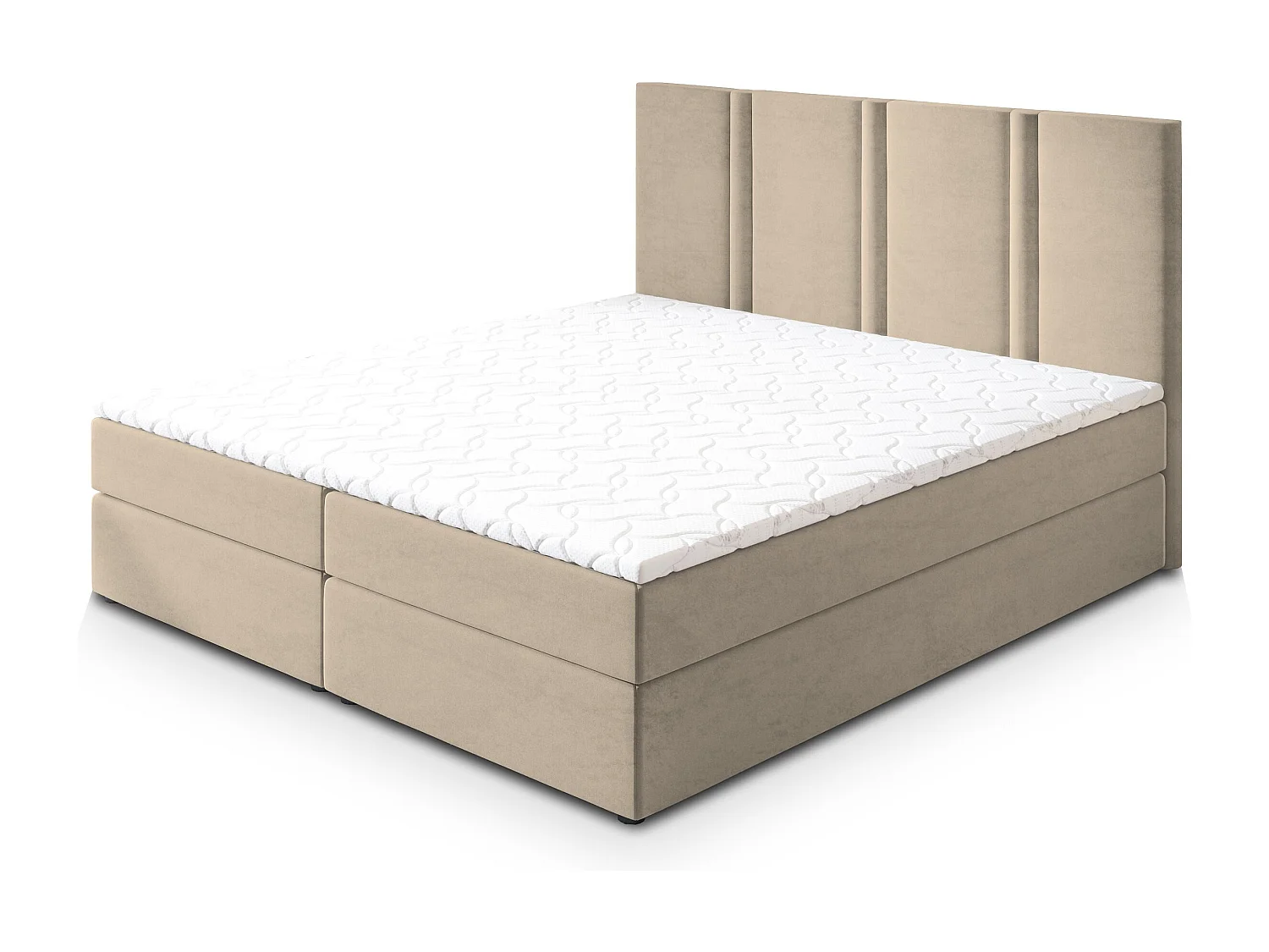 Lit continental LARIO, 180x200 cm, Tissu pelucheux, Beige