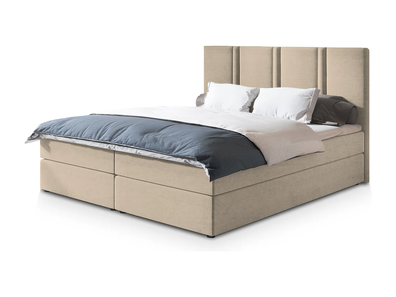 Lit continental LARIO, 180x200 cm, Tissu pelucheux, Beige