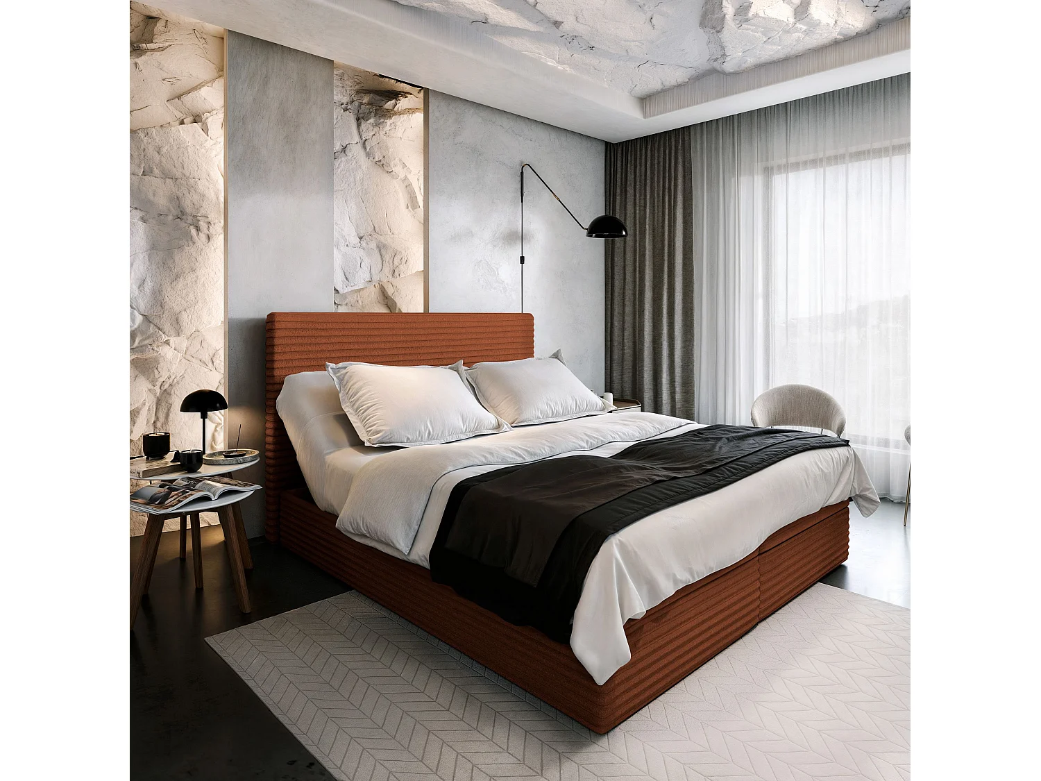 Boxspringbed MILARA 140x200 cm Set met hoofdbord, bedbodem en matras, Koperkleurig