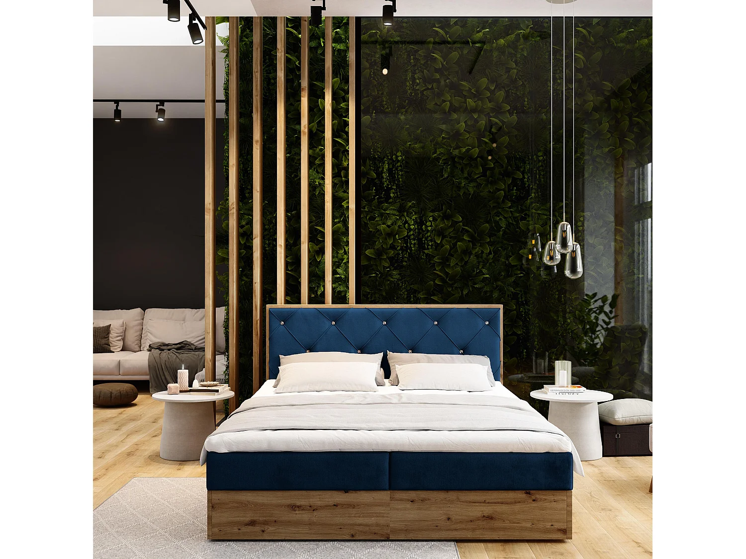 Boxspringbed FOSCO 140x200 cm Set met hoofdbord, bedbodem en matras, Blauw