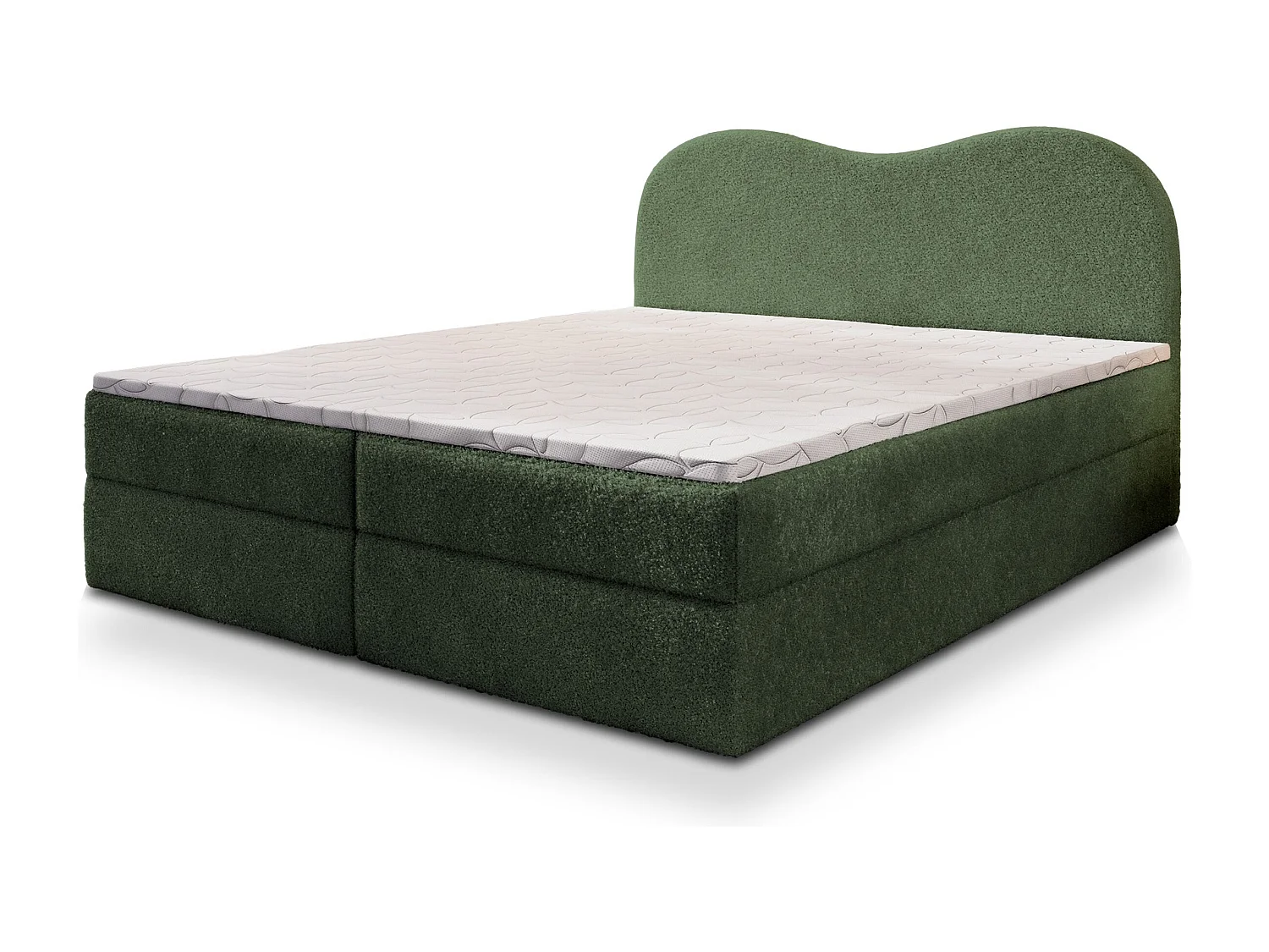 Lit continental FLUVIA, 180x200 cm, Tissu bouclé, Vert