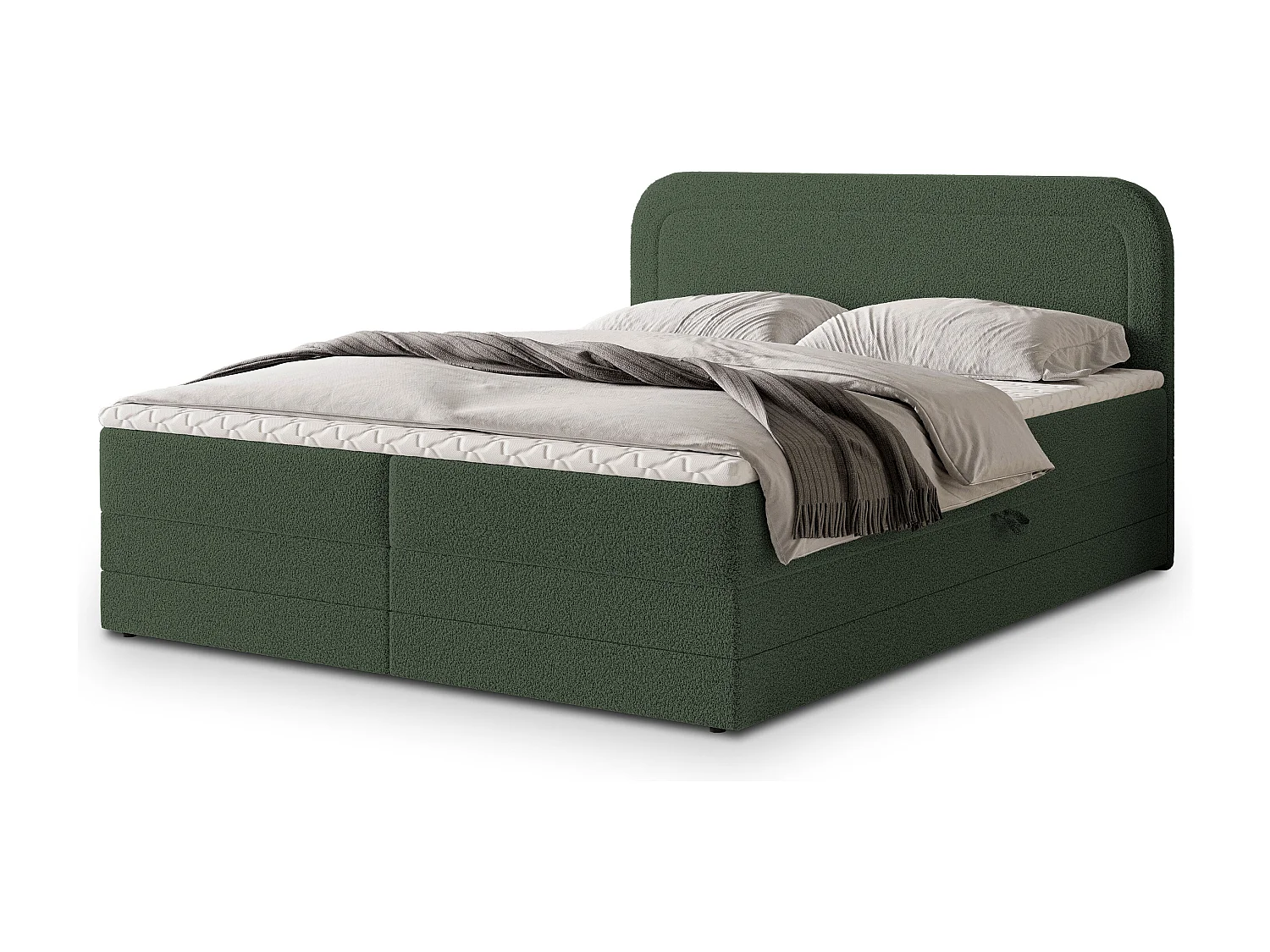Lit continental ARMEL, 160x200 cm, Tissu bouclé, Vert