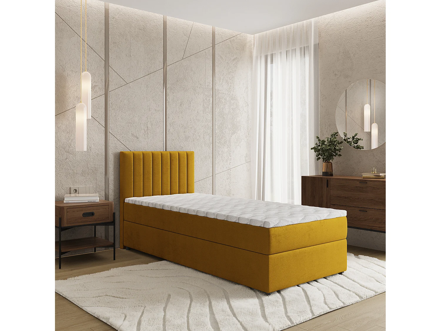 Boxspringbed BRESEL 80x200 cm Set met hoofdbord, bedbodem en matras, Geel