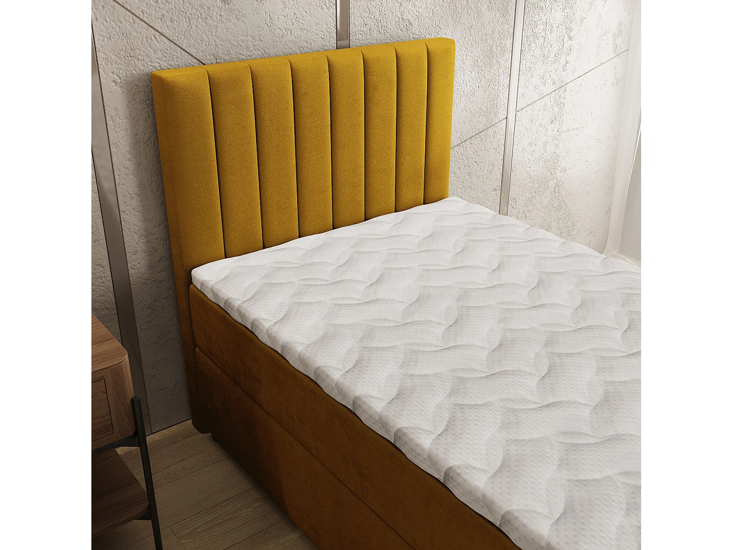 Boxspringbed BRESEL 80x200 cm Set met hoofdbord, bedbodem en matras, Geel