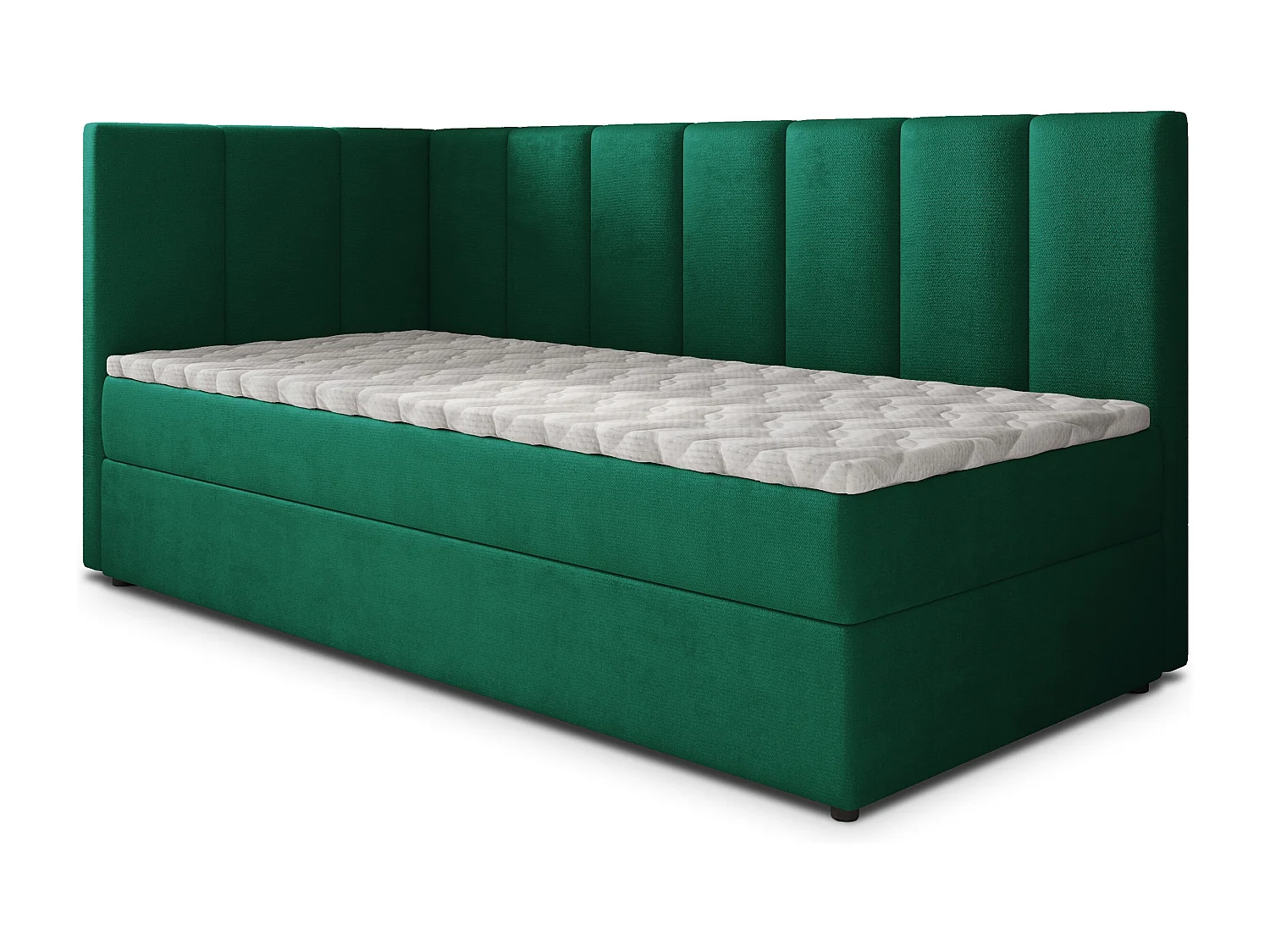 Boxspringbed BEVE 100x200 cm Set met hoofdbord, bedbodem en matras, Dennengroen