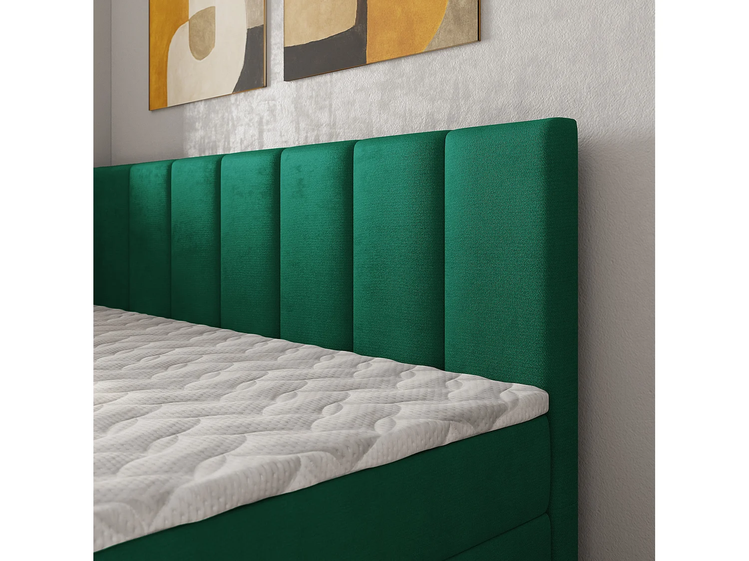 Boxspringbed BEVE 100x200 cm Set met hoofdbord, bedbodem en matras, Dennengroen