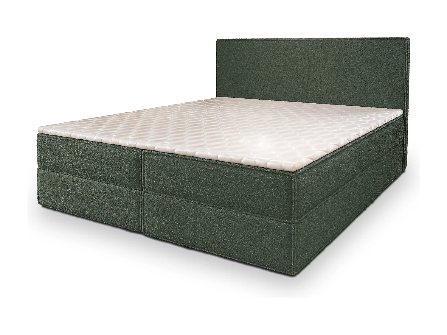 Lit continental PELLIO, 180x200 cm, Tissu bouclé, Vert