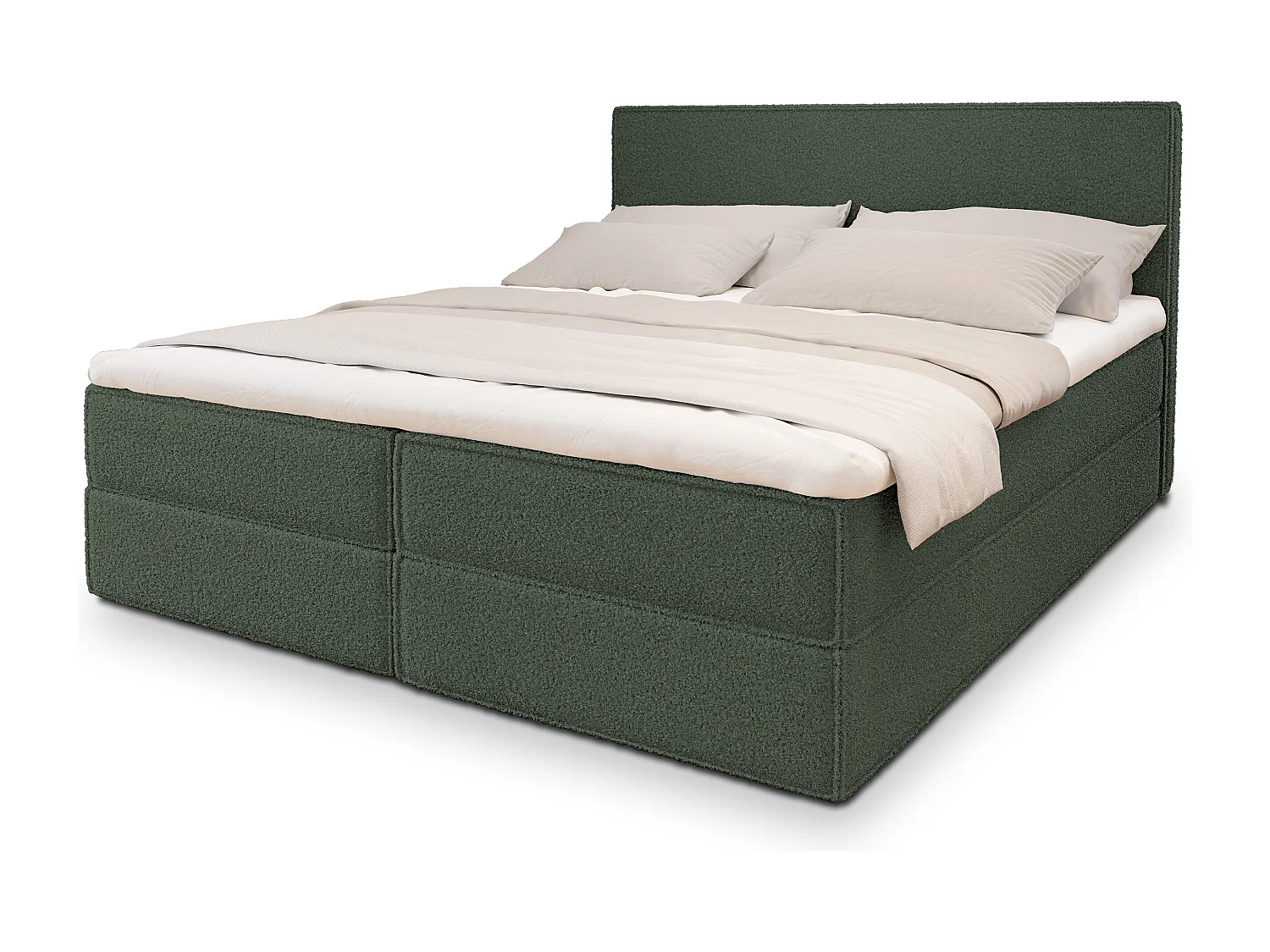 Lit continental PELLIO, 180x200 cm, Tissu bouclé, Vert