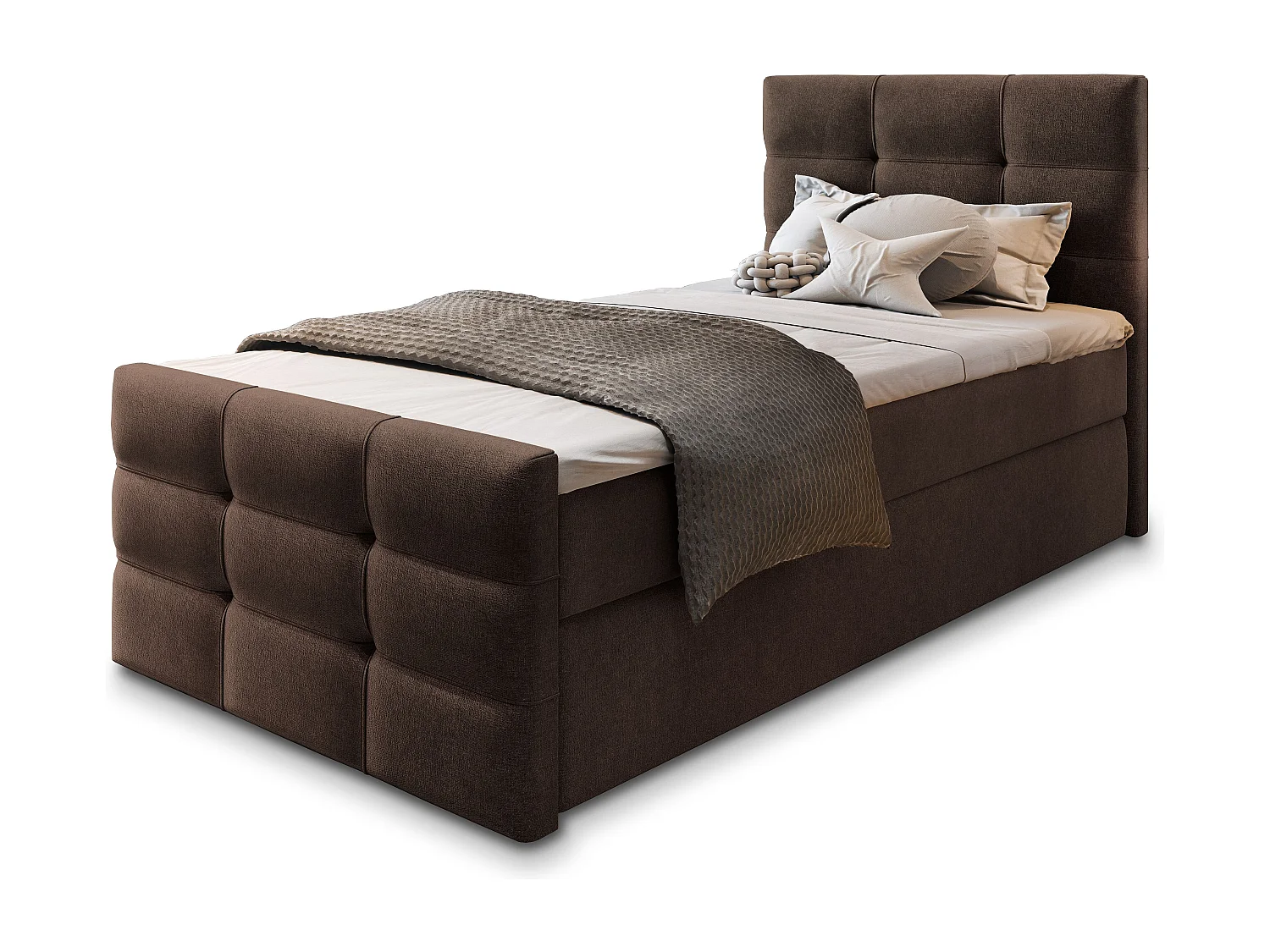 Lit continental AMON, 90x200 cm, Tissu tressé, Marron