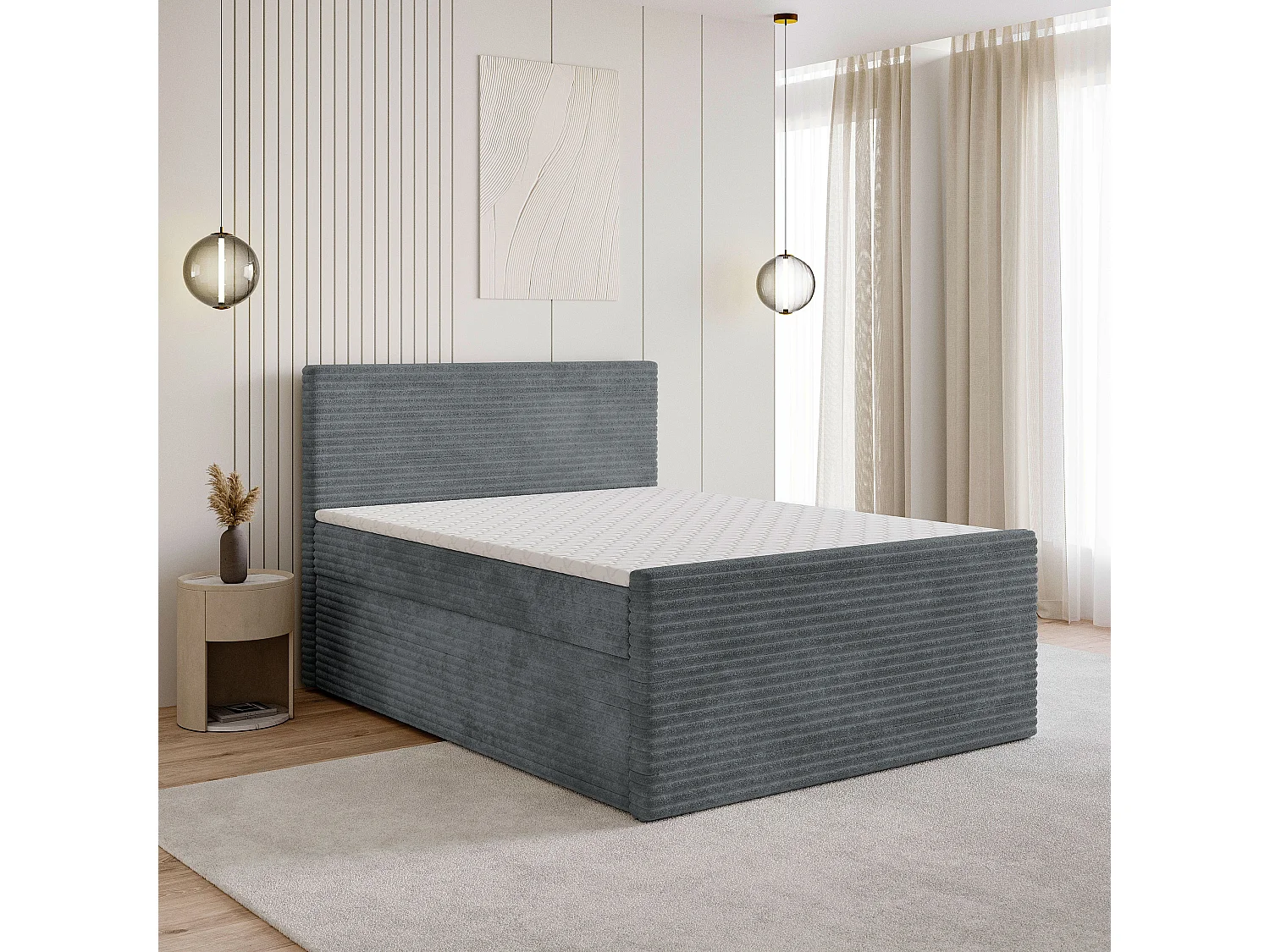 Boxspringbed NOLEN 160x200 cm Set met hoofdbord, bedbodem en matras, Antracietgrijs