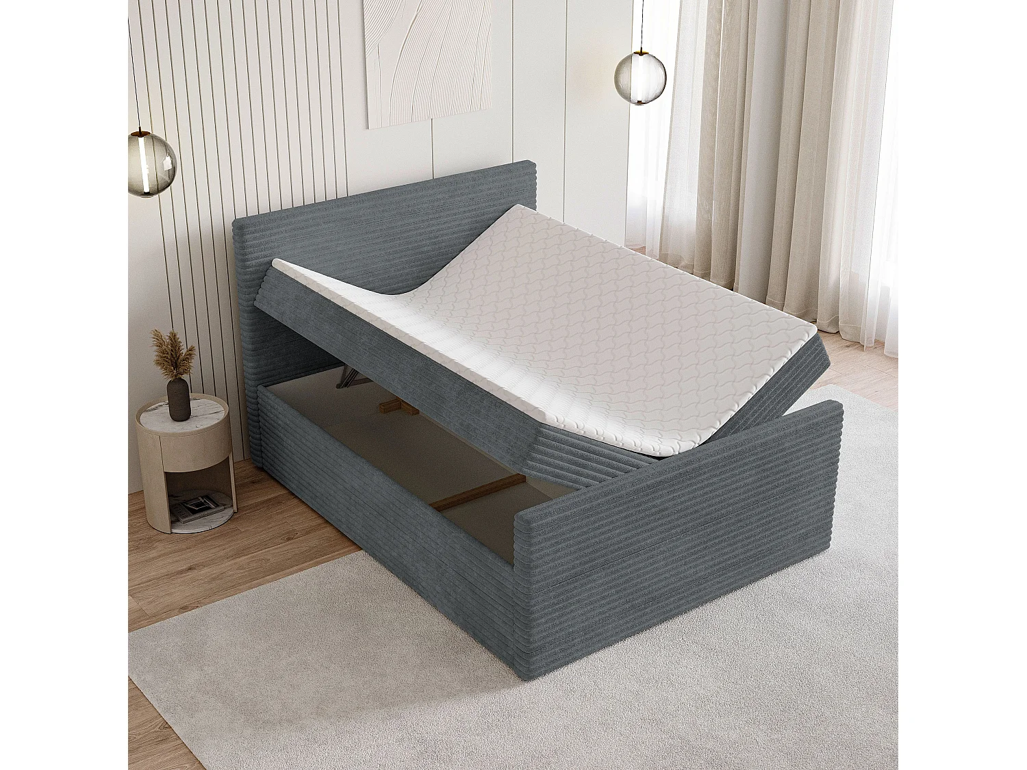 Boxspringbed NOLEN 160x200 cm Set met hoofdbord, bedbodem en matras, Antracietgrijs