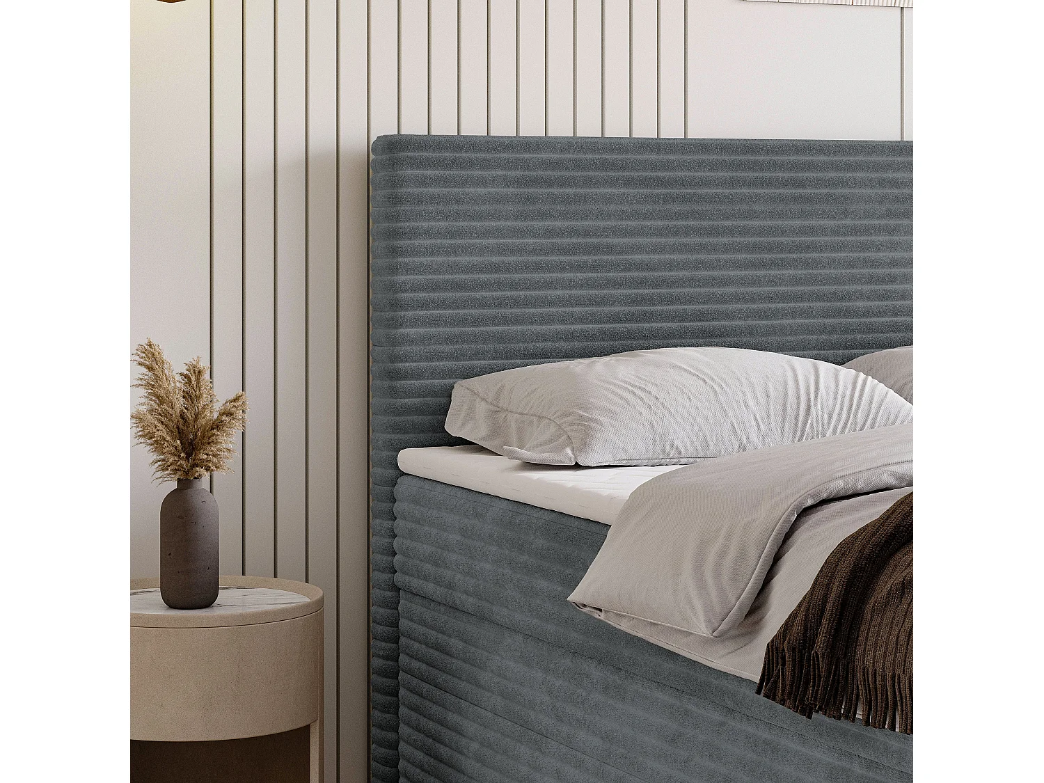 Boxspringbed NOLEN 160x200 cm Set met hoofdbord, bedbodem en matras, Antracietgrijs
