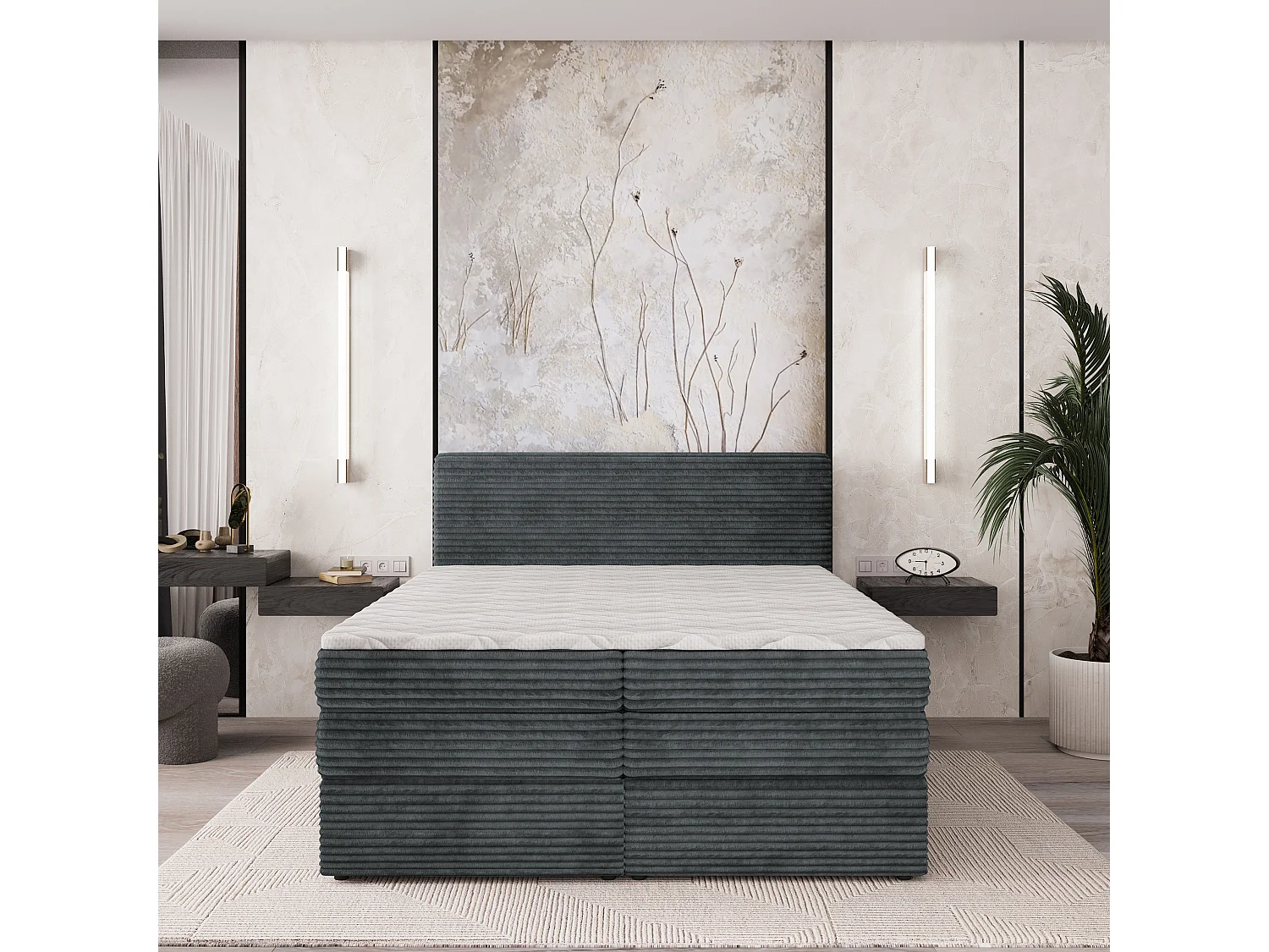 Boxspringbed LUNERA 160x200 cm Set met hoofdbord, bedbodem en matras, Grijs
