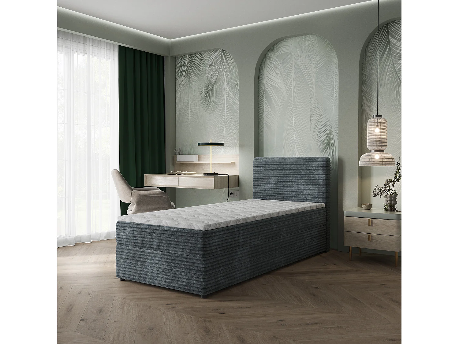 Boxspringbed PISA 100x200 cm Set met hoofdbord, bedbodem en matras, Grijs