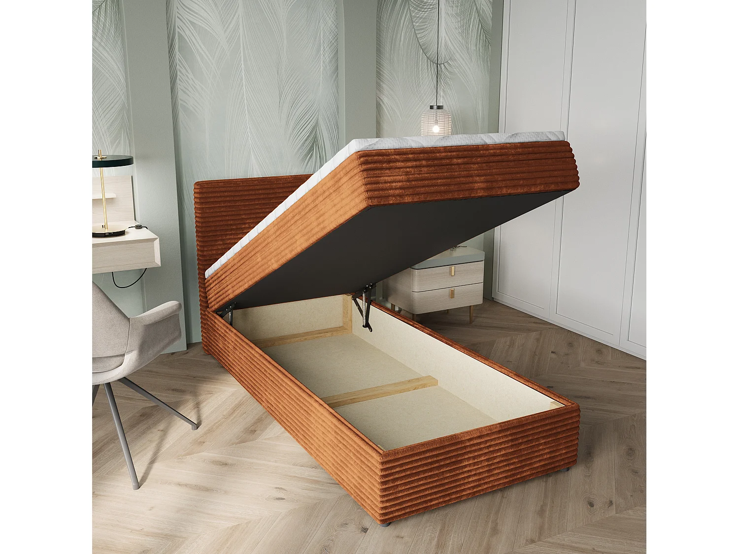 Boxspringbed PISA 80x200 cm Set met hoofdbord, bedbodem en matras, Bruin