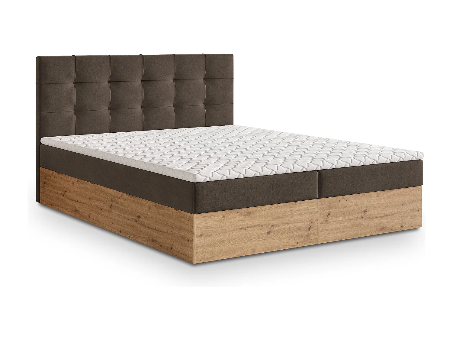 Lit continental MOLVEN, 160x200 cm, Tissu tressé, Marron