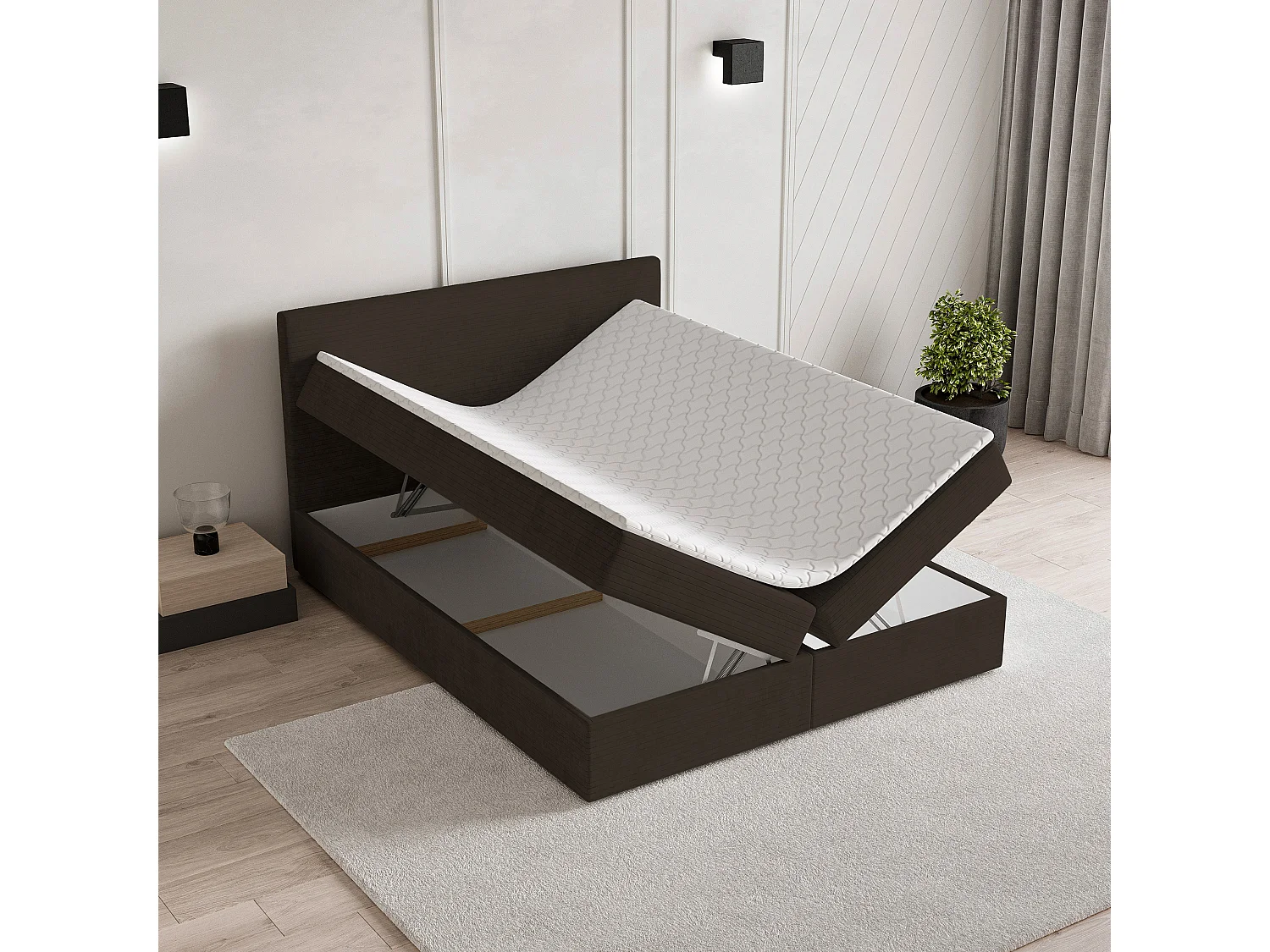 Lit continental NIRA, 140x200 cm, Tissu pelucheux, Marron